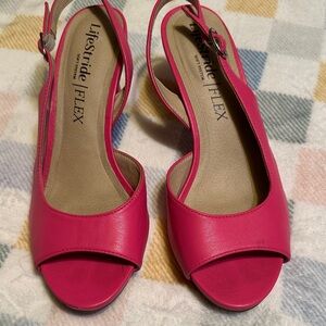 Life Stride Flex Soft System Fuchsia Slingback Open Toe Heels size 8.5 Wide